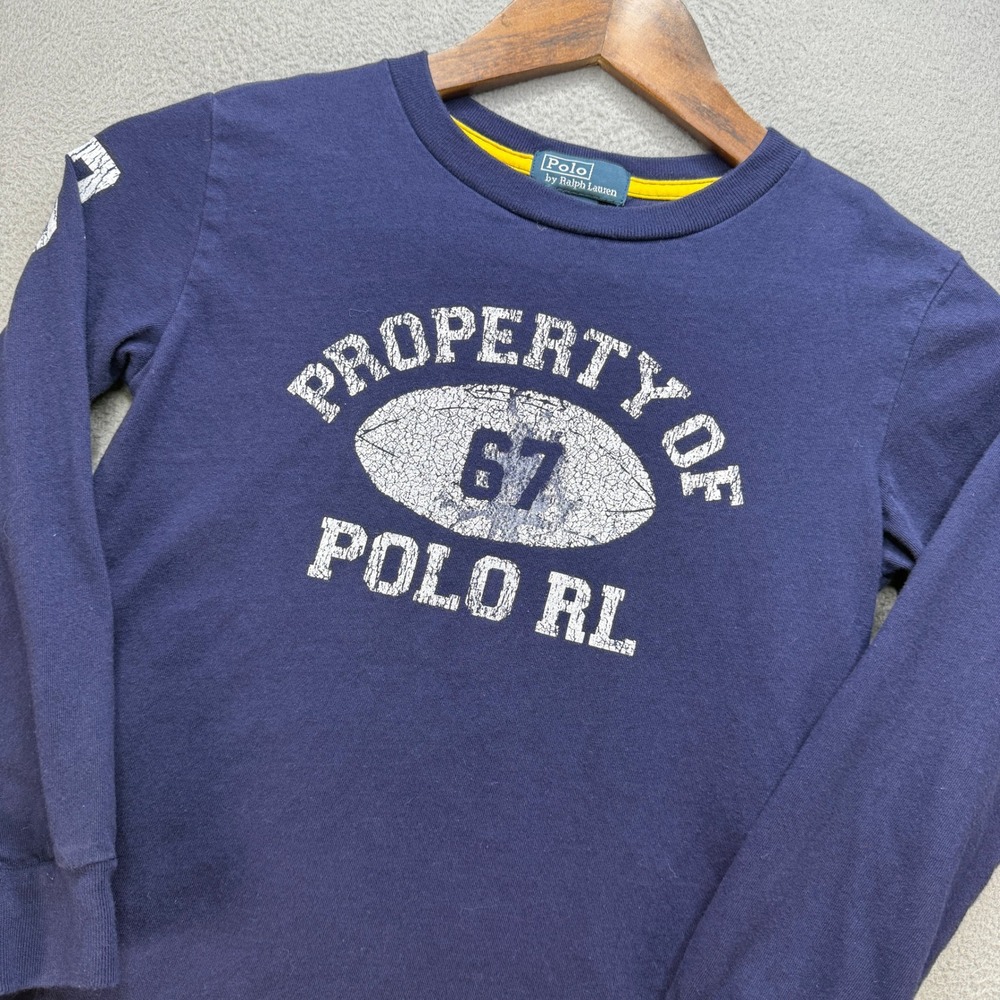 Polo Ralph Lauren Property Of 67 Graphic Tee Kids 7 Navy Blue Cotton Long Sleeve